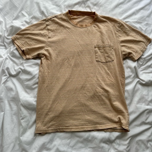 Tan/Beige Striped Urban Outfitters Pocket T-Shirt Medium - Picture 2 of 5